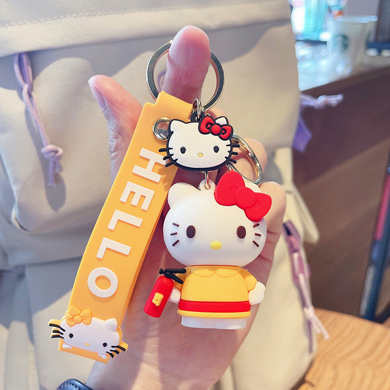 Cartoon Cute White Cat Family Keychain Pendant Silicone Key Chain Couple Bags Pendant Creative Gift