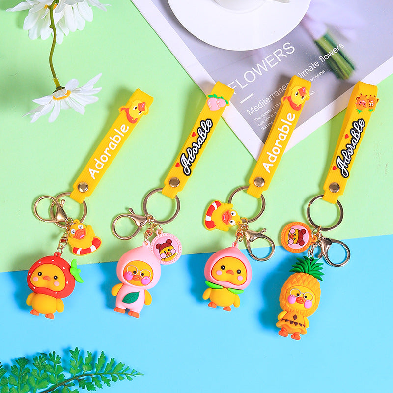 Creative Cartoon Epoxy Car Keychain Fruit Glasses Duck Cute Couple Bags Pendant