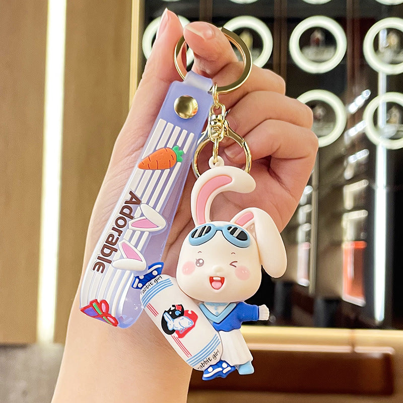 Cartoon Toffee Rabbit Keychain Pendant Car Cute Jewelry Couple Bags Hanging Doll Key Chain