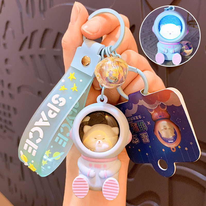 Astronaut Sunset Light Keychain Female Cute Cartoon Couple Car Key Chain Schoolbag Pendant Small Gift