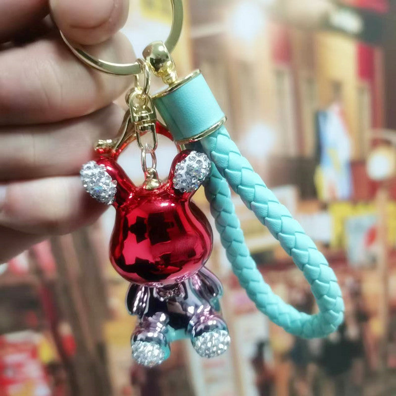 Resin Diamond Electroplated Two-Color Rabbit Keychain Cute Pendant Cartoon Doll Exquisite Bag Key Ring Pendants