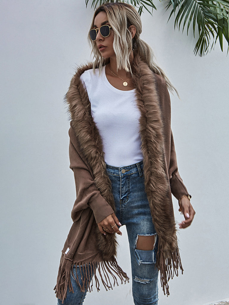 Autumn and Winter Fur Fur Collar Shawl Cardigan Sweater Coat