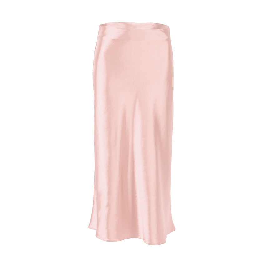 Long Skirt High Waist Satin Slim Fit Temperament Leisure Draping Sheath Satin Skirt for Women