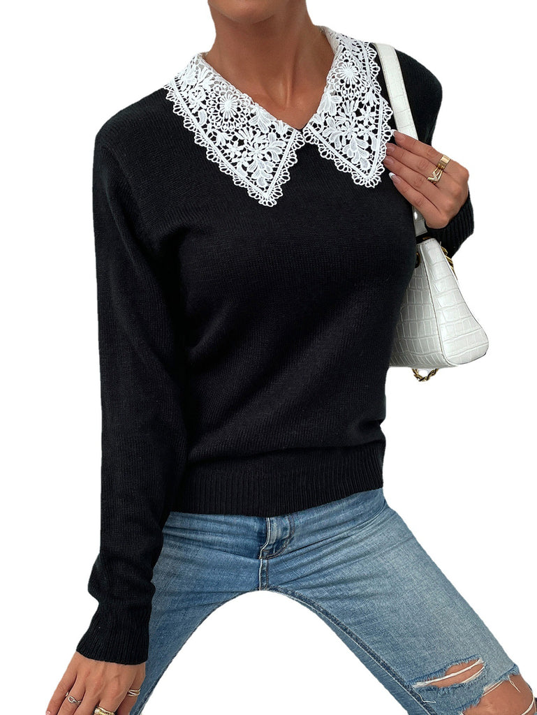 Autumn and Winter New Knitwear Lace Collar Colored Pullover Sweater