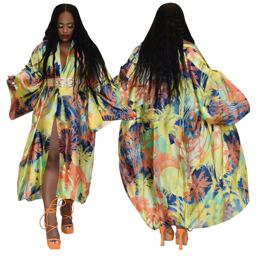 Coat Artificial Silk Multi-Print Fashion Casual Trench Coat