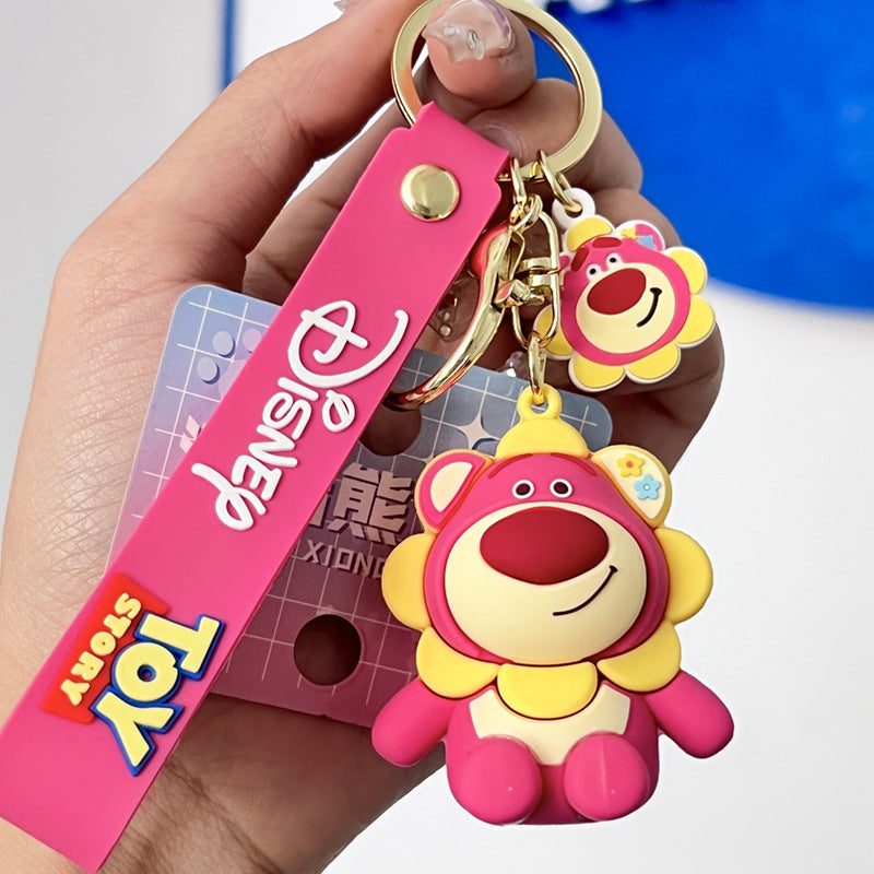 Creative SUNFLOWER Bear Keychain PVC Pendant Internet Celebrity Small Gift Backpack Hanging Ornament Doll Strawberry Bear Doll