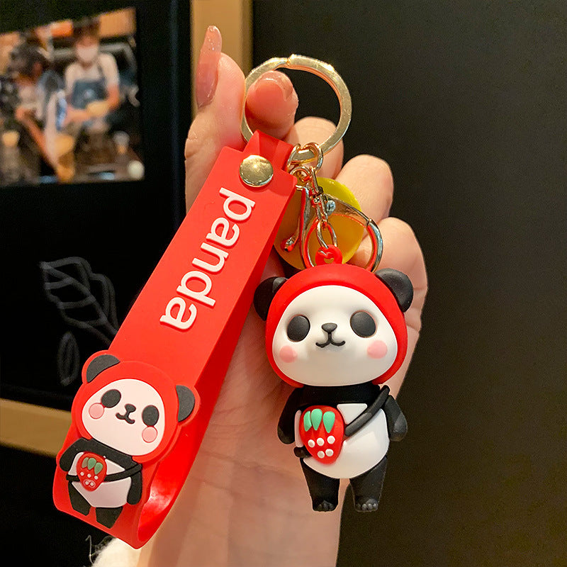 Cute Epoxy Panda Football Doll Keychain Creative Men's and Women's Bag Car Bell Pendant Small Commodity