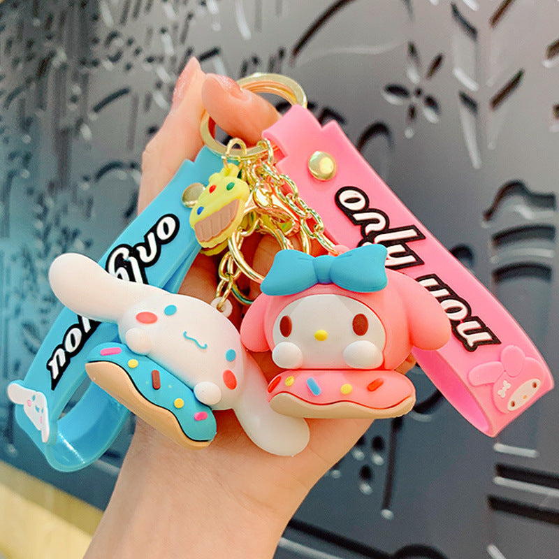 Creative Cartoon Sanrio Donut Keychain Cute Exquisite Big Ear Dog Doll Car Key Chain Accessories