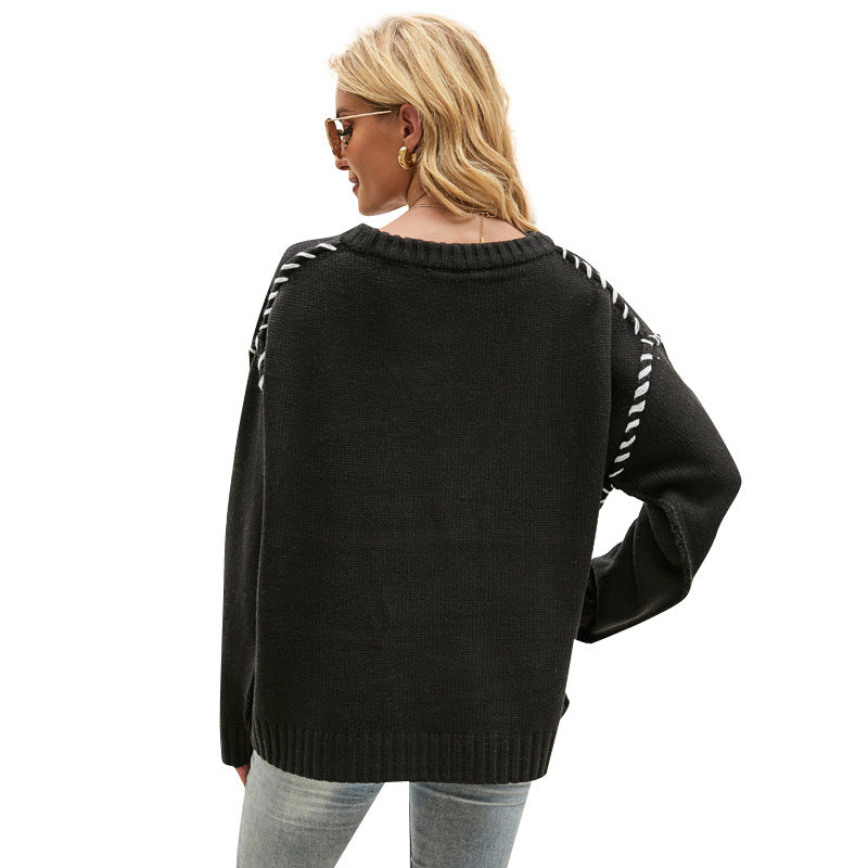 European and American Women's Clothing Loose Casual Knitted Top plus Size Long Sleeve Pullover Sweater