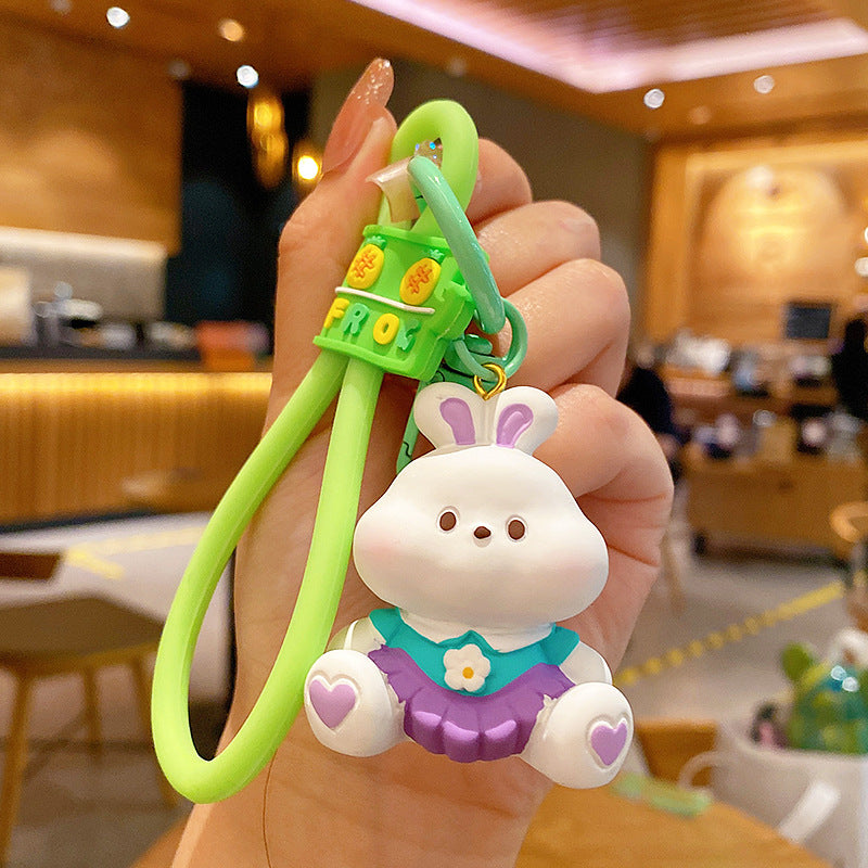 Creative Doodle Face Animal Keychain Doll Pendant Cute Cartoon Sitting Posture Bunny Car Key Chain