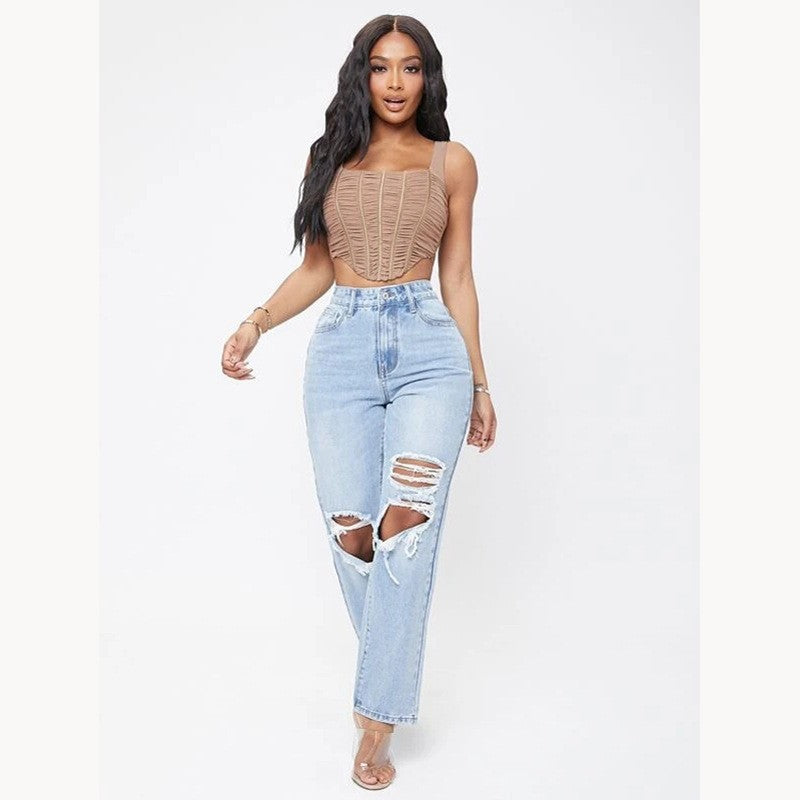 Bestseller Jeans Women's Ripped Washed High Waist Loose Wide-Leg Pants