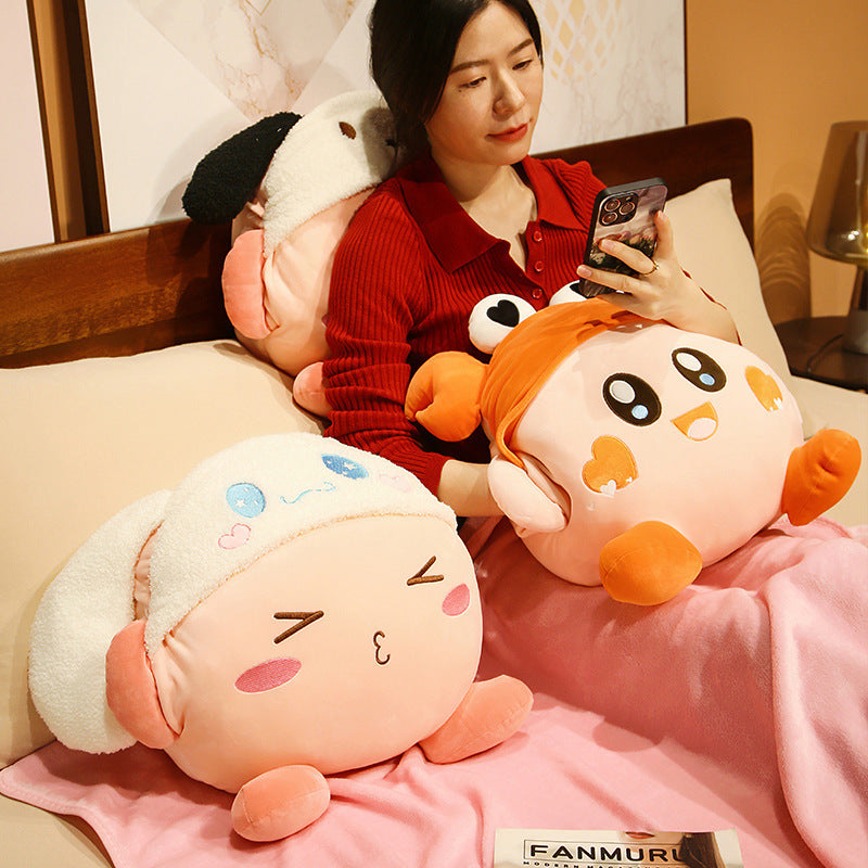 Creative Cartoon Kirby Three-in-One Doll Pillow and Blanket Anime Peripheral Secondary Plush Toy