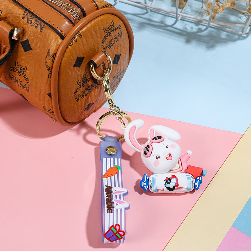 Cartoon Toffee Rabbit Keychain Pendant Car Cute Jewelry Couple Bags Hanging Doll Key Chain