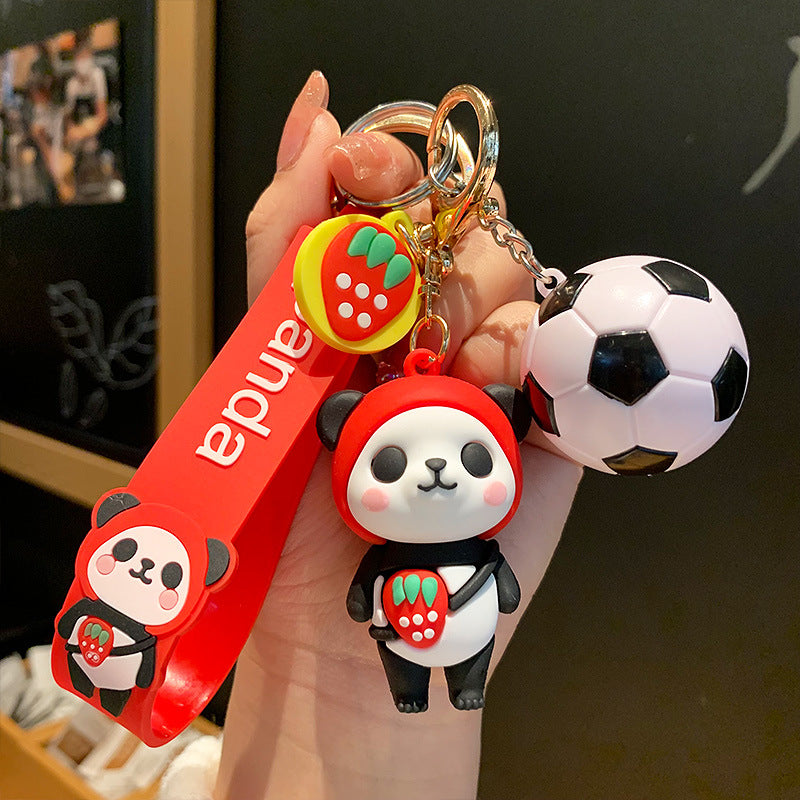 Cute Epoxy Panda Football Doll Keychain Creative Men's and Women's Bag Car Bell Pendant Small Commodity