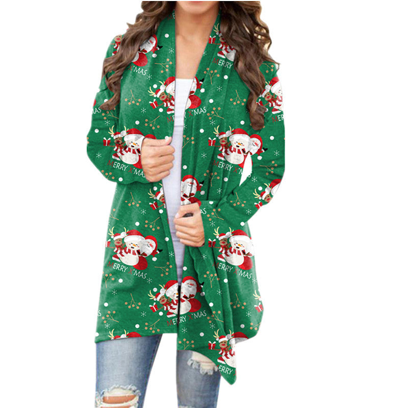 Christmas Printed Casual Long-Sleeved Cardigan for Women