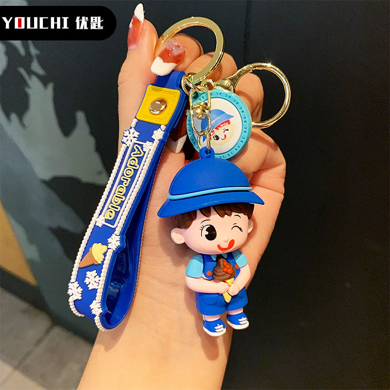 Creative Ice Cream Boy Girl Couple Keychain Female Cute Cartoon Doll Cars and Bags Pendant Small Gift