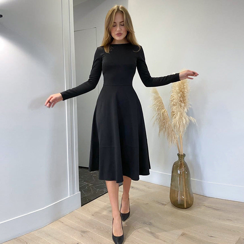 Commuter's All-Matching Knitted Inner Match Bottoming Dress Waist-Tight Turtleneck A- line Dress Mid-Length Women's