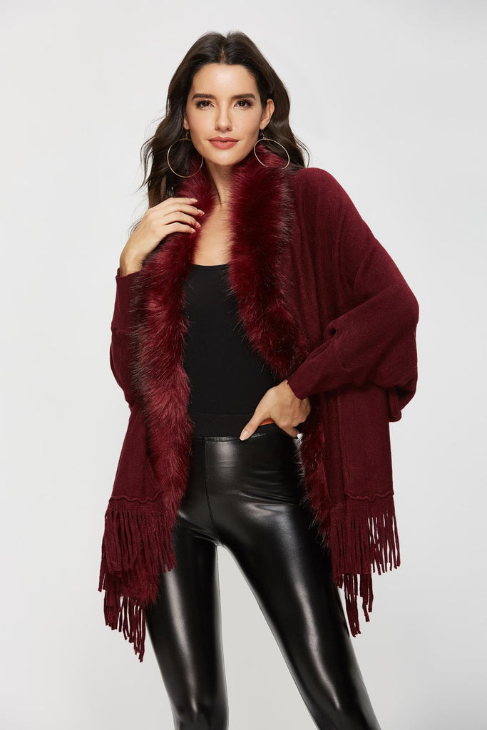 Autumn and Winter Fur Fur Collar Shawl Cardigan Sweater Coat