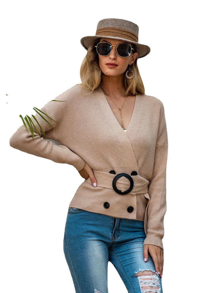 Autumn New Double Breasted Belt Cardigan Sweater