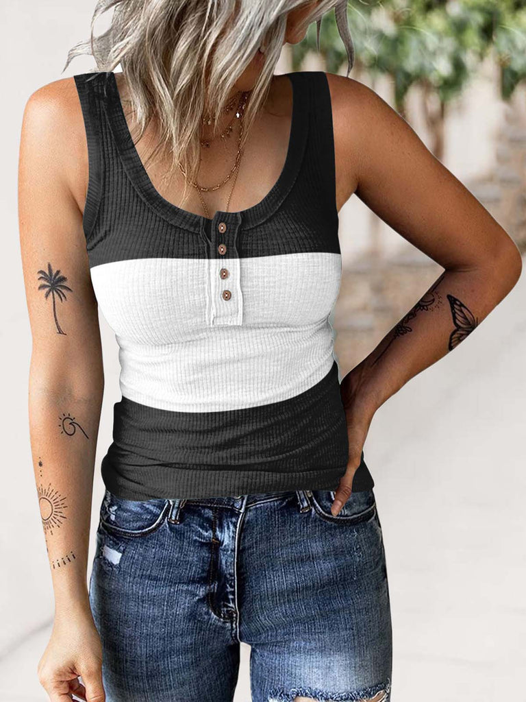 Button Thread Gradient Printing Vest T-shirt Top