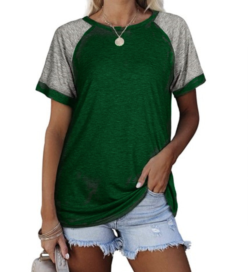 Women's Spring/Summer New round Neck Color Matching Short Sleeve Women's T-shirt Tops