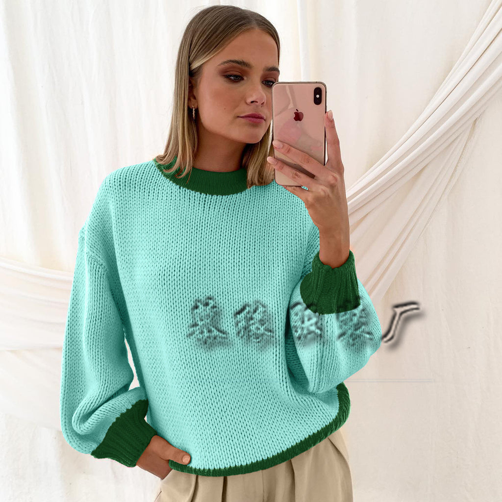 Women's Knitwear Women's Splicing Pullover Women's Loose Sweater Women