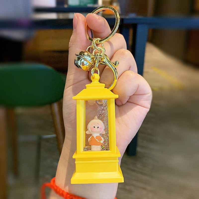 Creative Quicksand Bottle Flashing Light Keychain Pendant Cute Cartoon Small Tower Pavilion Night Light Student Schoolbag Pendant Small Gift