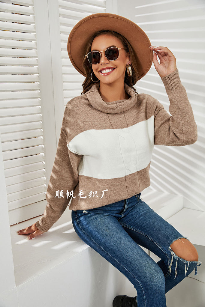 Turtleneck Cable-Knit Sweater Fashion Oversized Pullover Women's Clothing