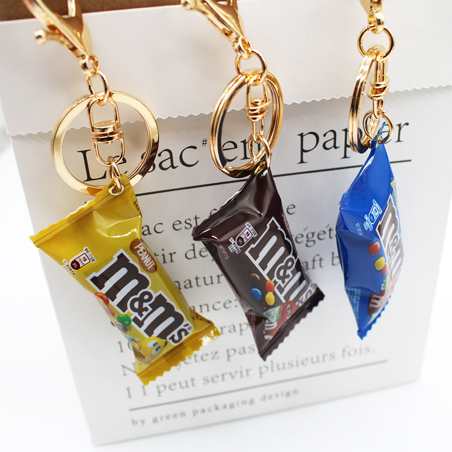 Candy Toy Simulation M Bean Keychain Creative Candy Chocolate Chocolate Fun M Bean Pendant Decoration Decoraive Hangings