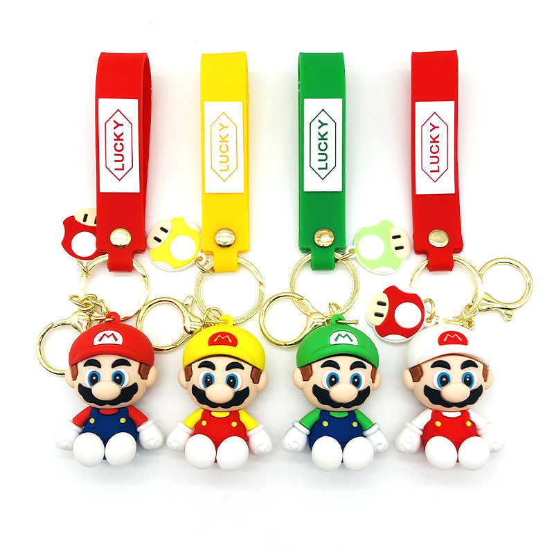 Cartoon Super Mary Mario Mushroom-Shaped Haircut Keychain Creative Car Key Chain Crane Machine Pendant Small Gift