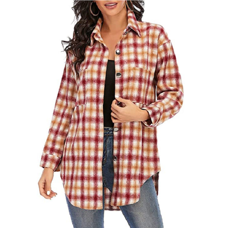 Women's Shirt Autumn and Winter New Fashion Plaid Brushed Woolen Coat for Women