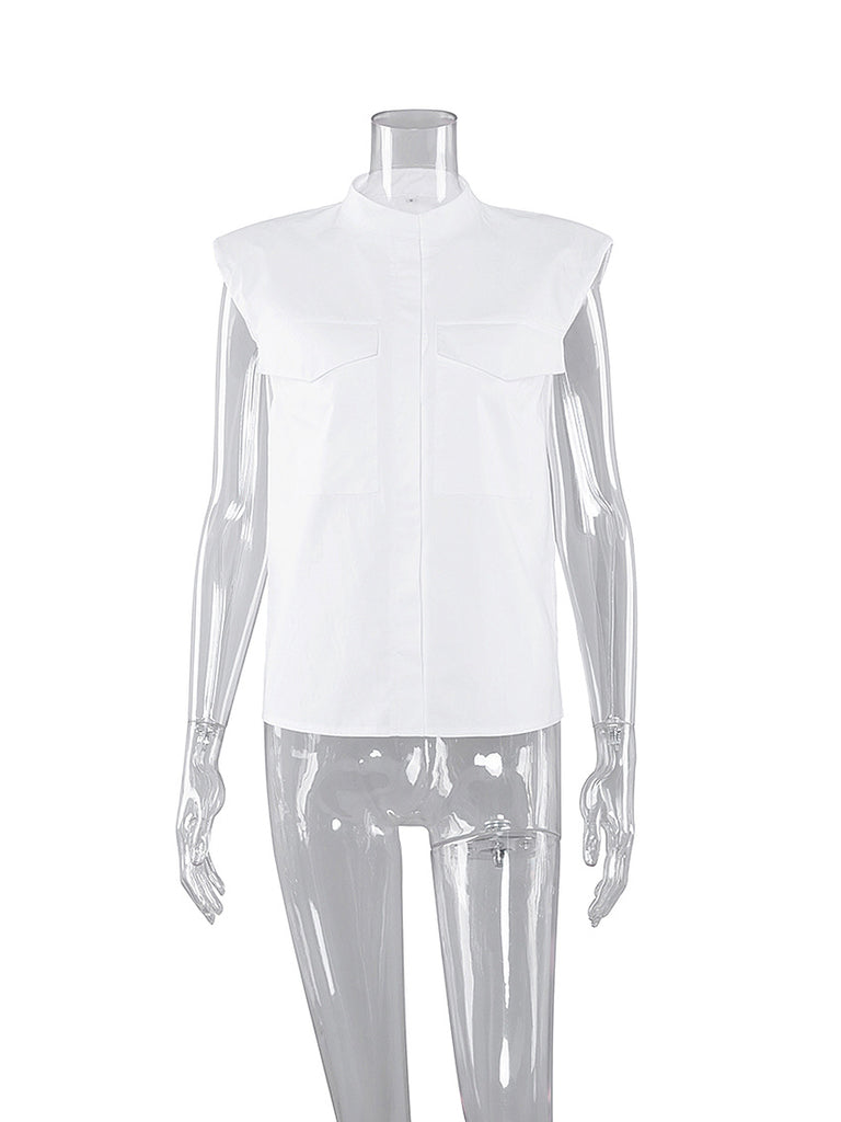 Sleeveless Right-Angle Shoulder Casual Loose Temperament Commuter Cotton Shirt for Women