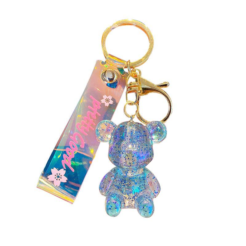 Creative Colorful Sitting Bear Keychain Cute Cartoon Bear Car Key Chain Doll Bag Small Pendant