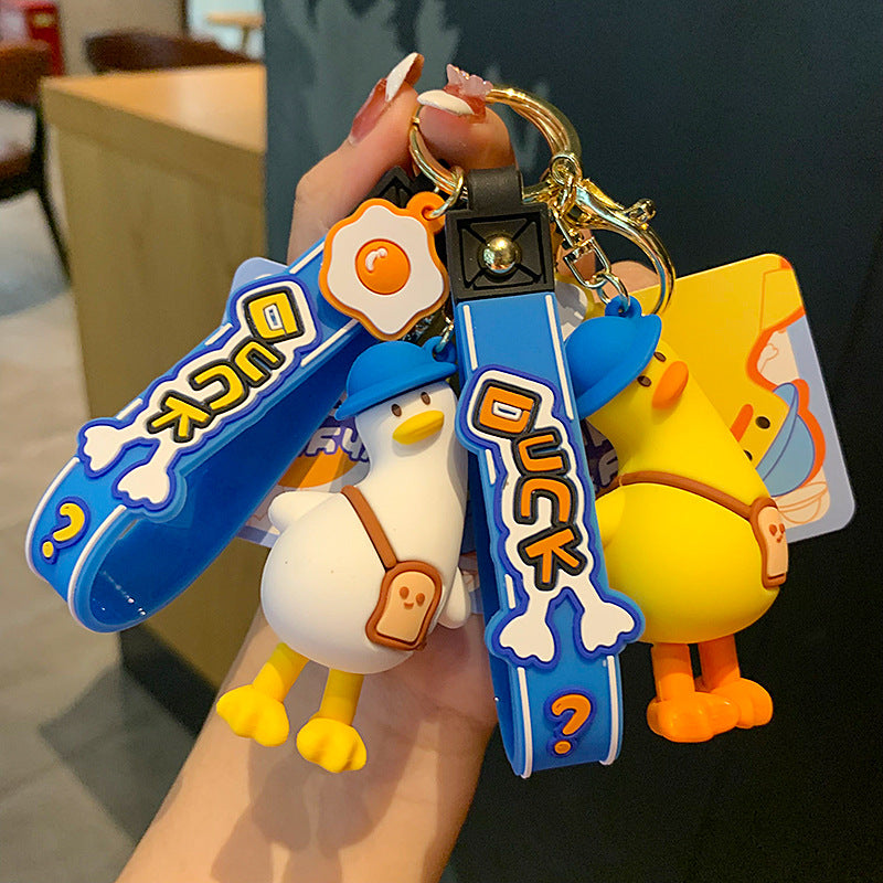 Creative Cute Cartoon Head Tilt Duck Keychain Pendant Female Cute Little Yellow Duck Doll Couple Backpack Ornaments