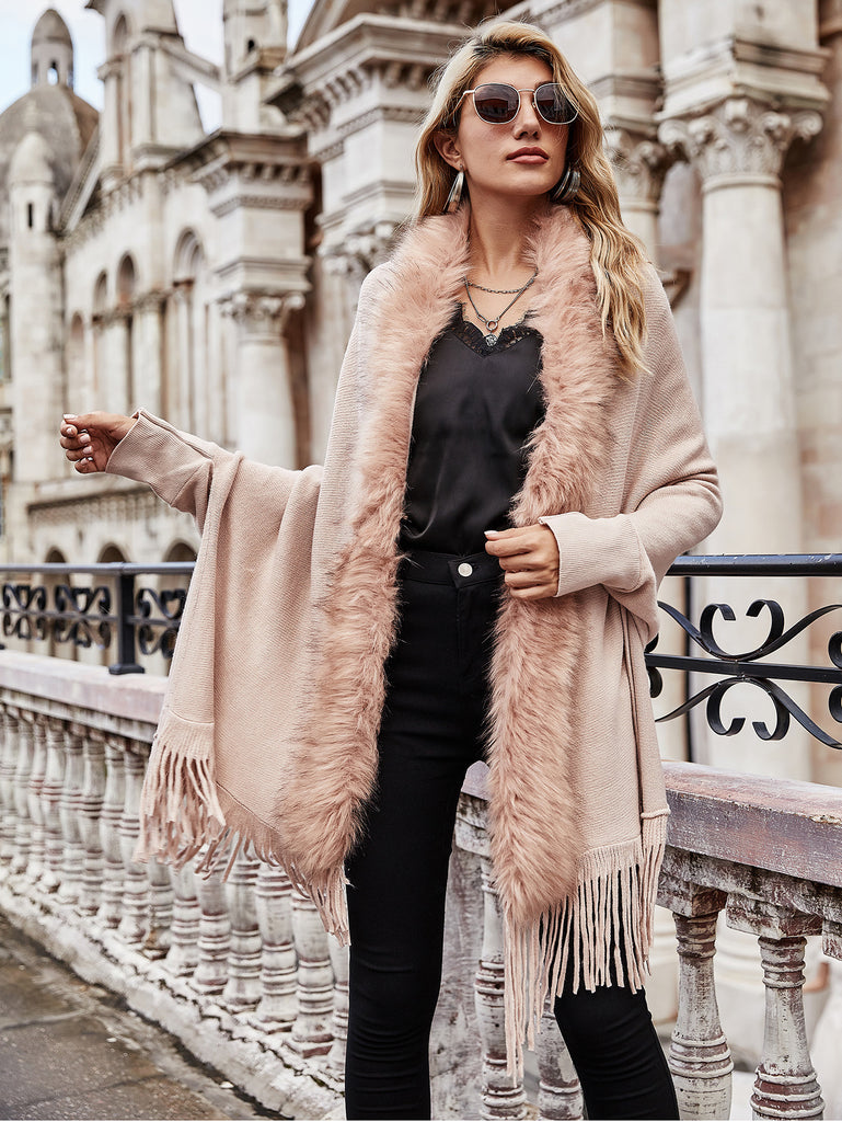 Autumn and Winter Fur Fur Collar Shawl Cardigan Sweater Coat