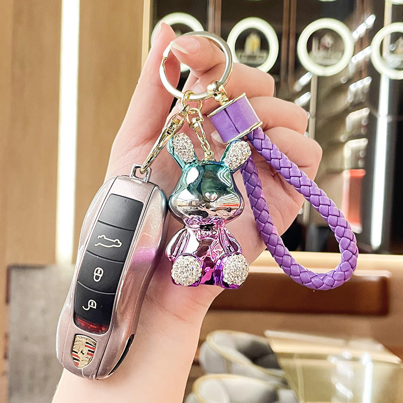 Resin Diamond Electroplated Two-Color Rabbit Keychain Cute Pendant Cartoon Doll Exquisite Bag Key Ring Pendants