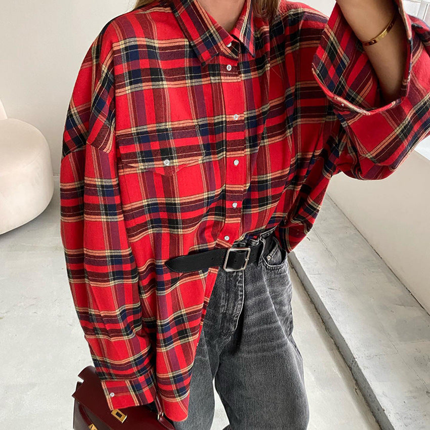 All Matching Plaid Shirt Women European and American Fashion & Trend Vintage Plaid Top Baggy Coat Women