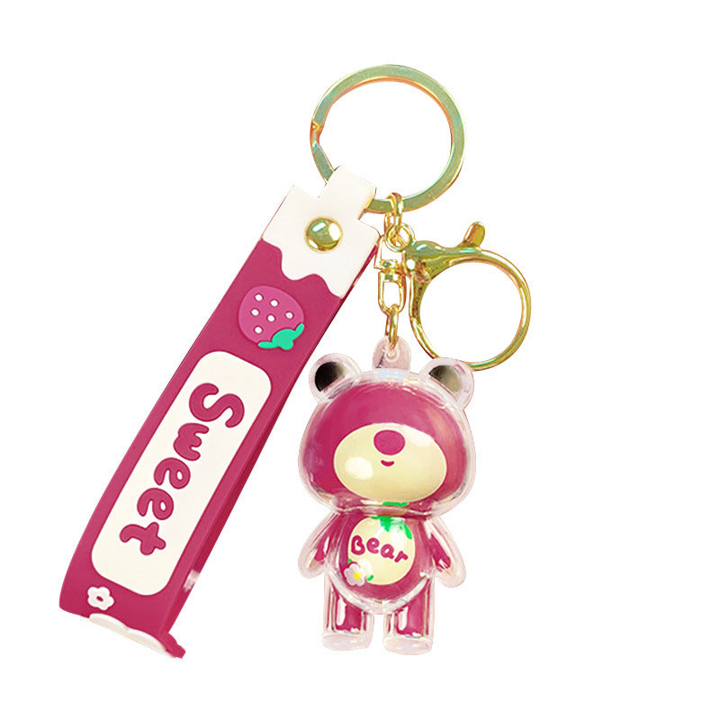 Creative Cartoon Acrylic Strawberry Bear Keychain Cute Fashion Couple Car Key Chain Bag Ornaments