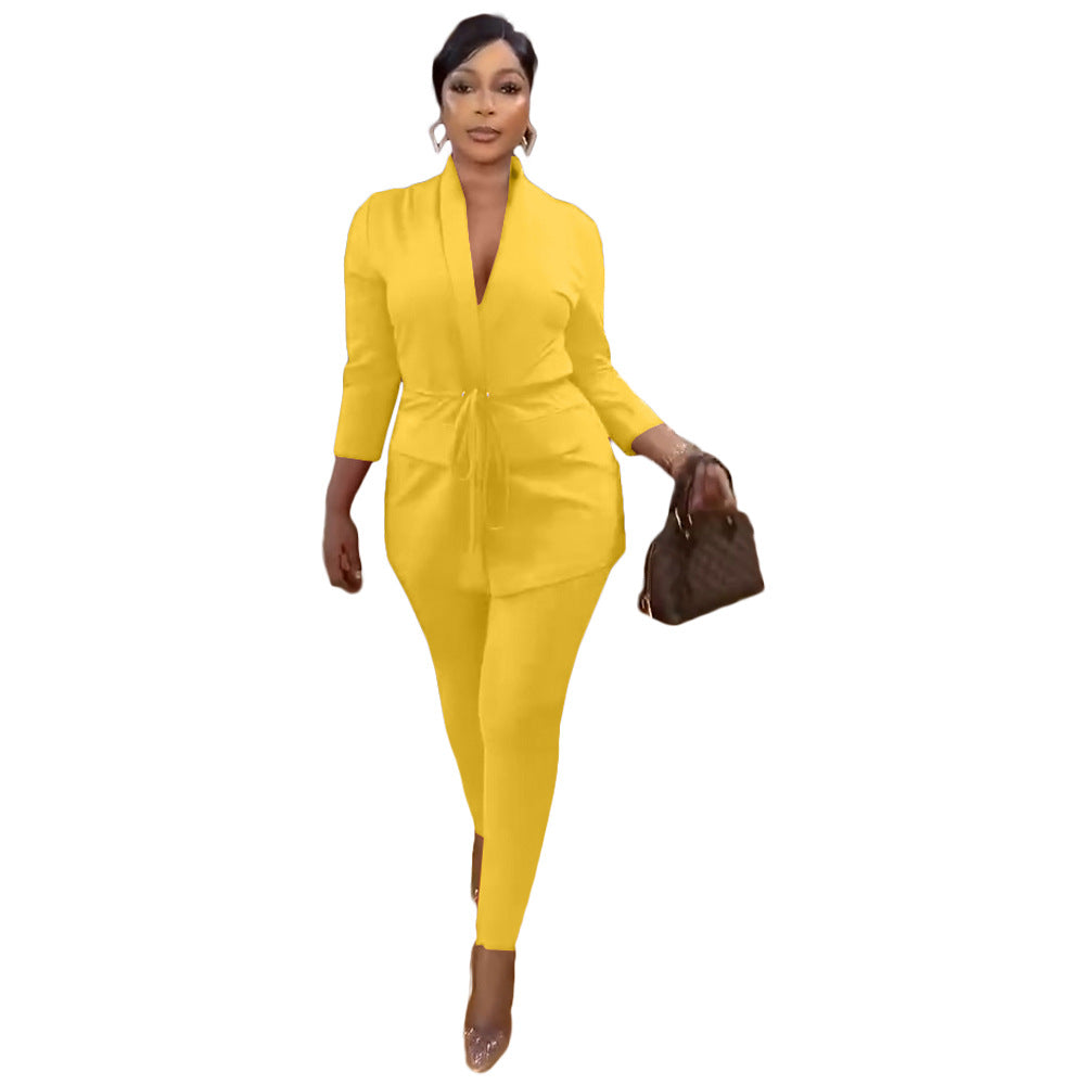 Women's Casual Suit Blazer Trousers Suit