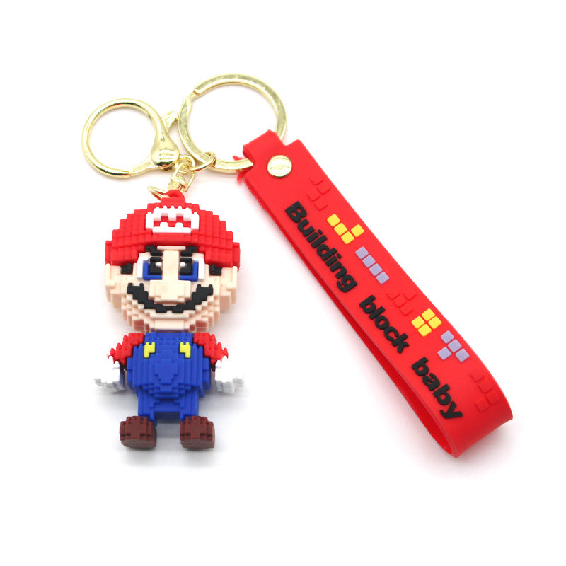 Cartoon Super Mary Mario Mushroom-Shaped Haircut Keychain Creative Car Key Chain Crane Machine Pendant Small Gift