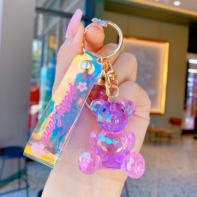 Creative Geometric Gradient Crystal Love Bear Keychain Cartoon Couple Little Bear Toy Bag Package Pendant Gift