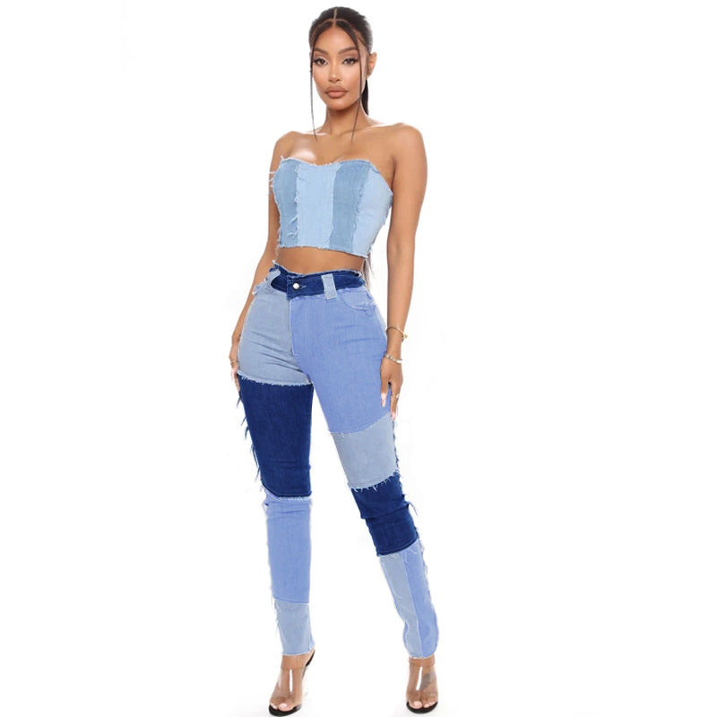 Super Stretch High Waist Tassel Pencil Slim Fit Women's Denim Trousers