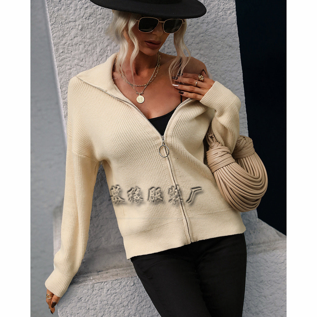 Women's Knitted Turtleneck Solid Color Women's Knitwear European and American Zipper Sweater