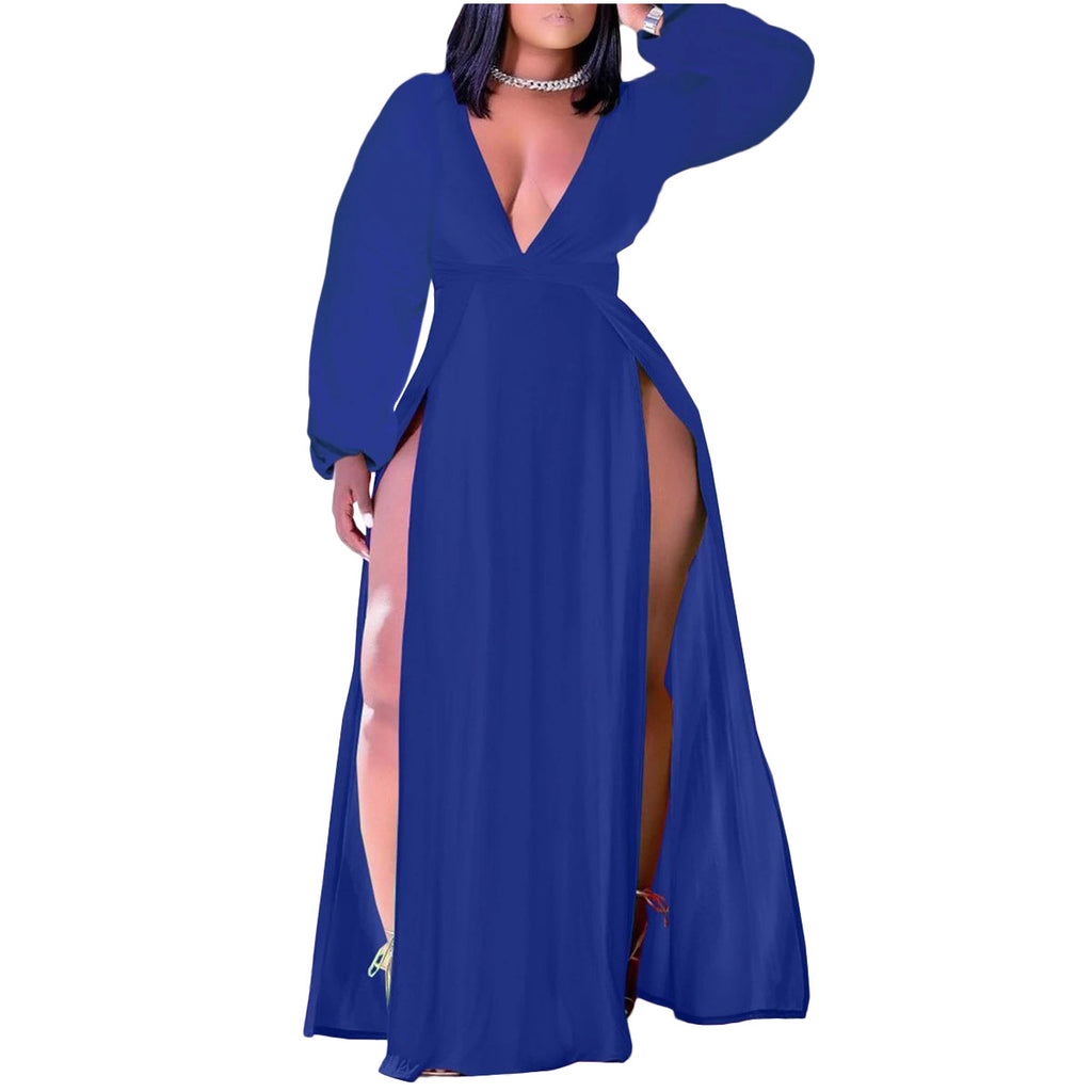 Women's Sexy Casual Style Long Sleeve V-neck Long-Sleeve Dress