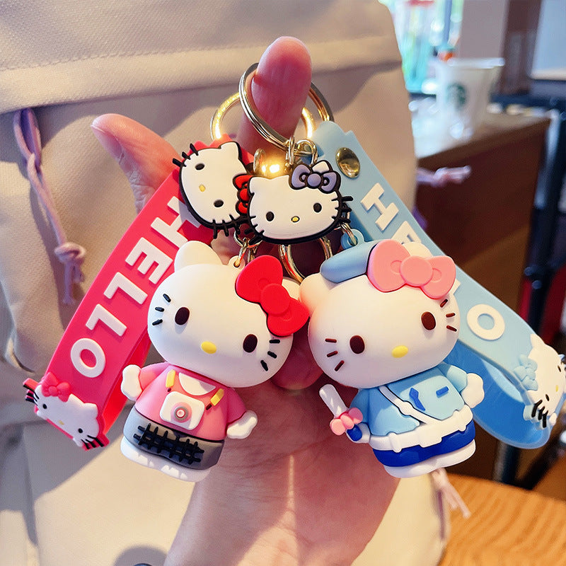 Cartoon Cute White Cat Family Keychain Pendant Silicone Key Chain Couple Bags Pendant Creative Gift