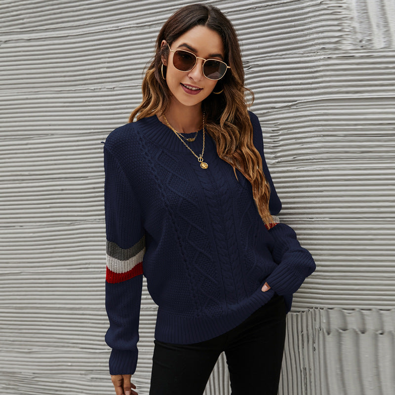 Fashion Loose Pullover Sweater European and American Women's Clothing Loose round Neck Long Sleeve Knitted Sweater