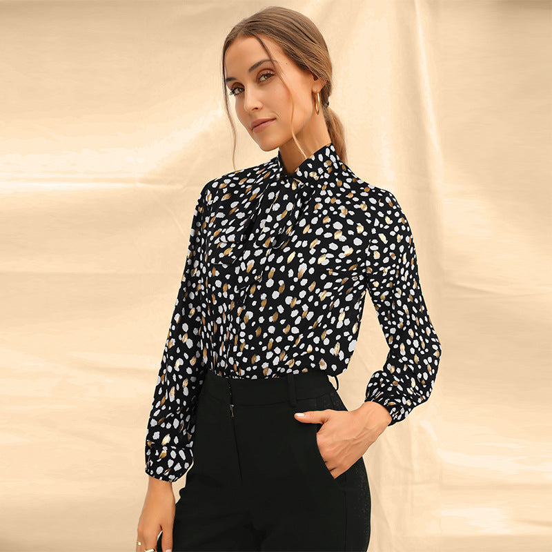 European and American women's clothing 2022 autumn and winter long-sleeved tops, chiffon shirts, women's printed shirts