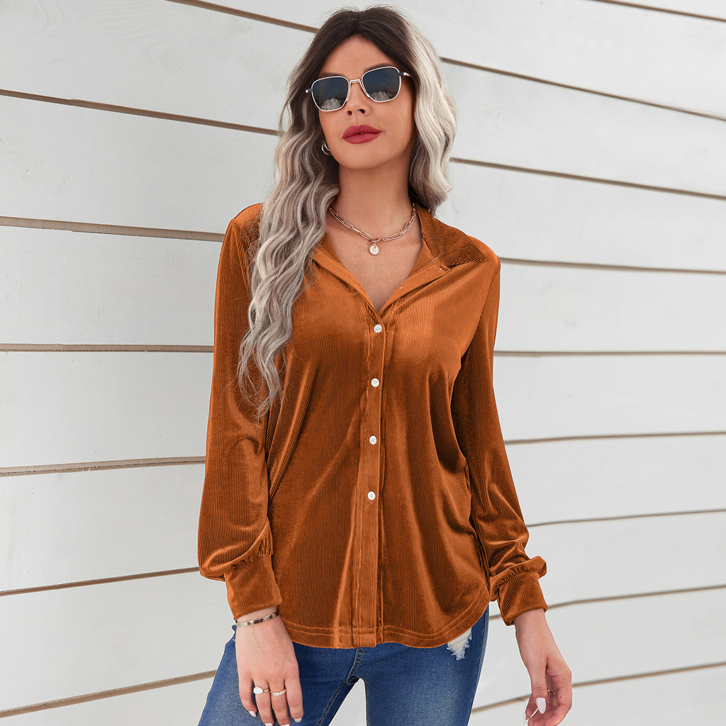 2022 Autumn Winter New Top Women's Fashion Velvet Striped Shirt Loose Shirt