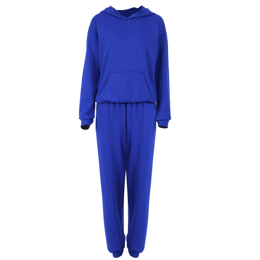 European and American Klein Blue Hooded American Sweater Suit Women's Sportswear Terry Cotton Street