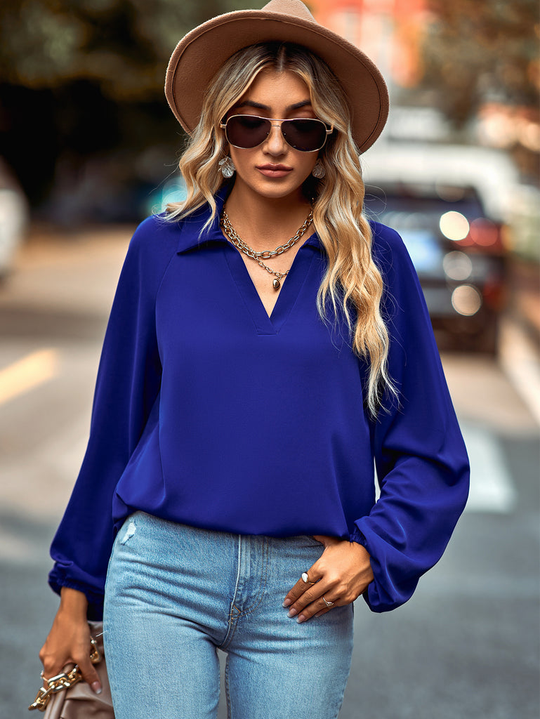 2022 New Shirt Women's European and American Solid Color and V-neck Shirt Design Sense Niche High-End Shirt Fashion